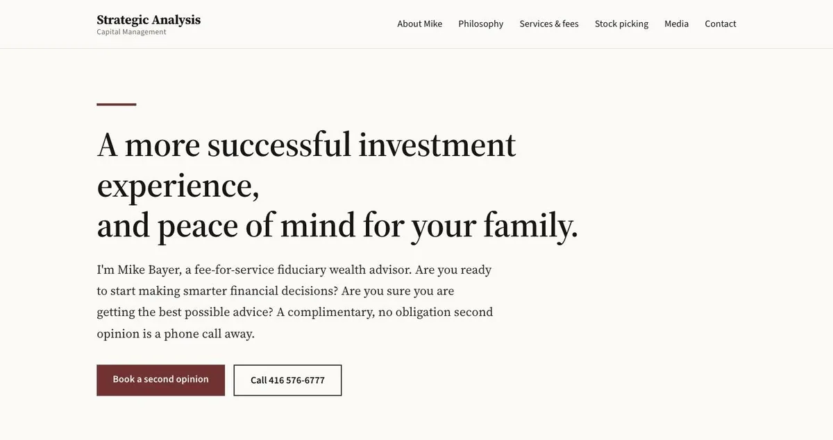 Screenshot of the Strategic Analysis Capital Management website homepage I built