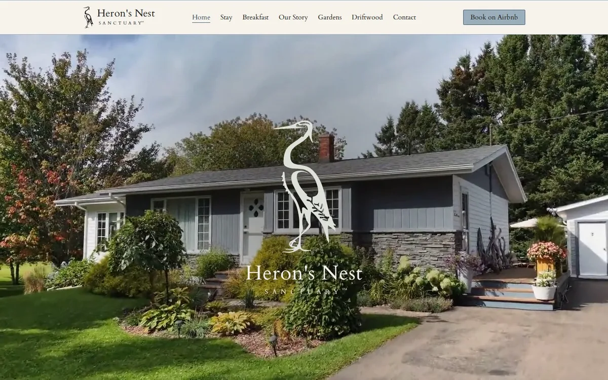 Screenshot of the Heron's Nest Sanctuary website homepage I built