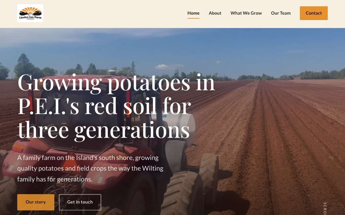 Screenshot of the Linden Lee Farm website homepage I built