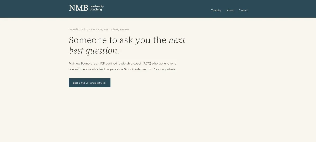 The NMB Leadership Coaching website I built, live on their own domain